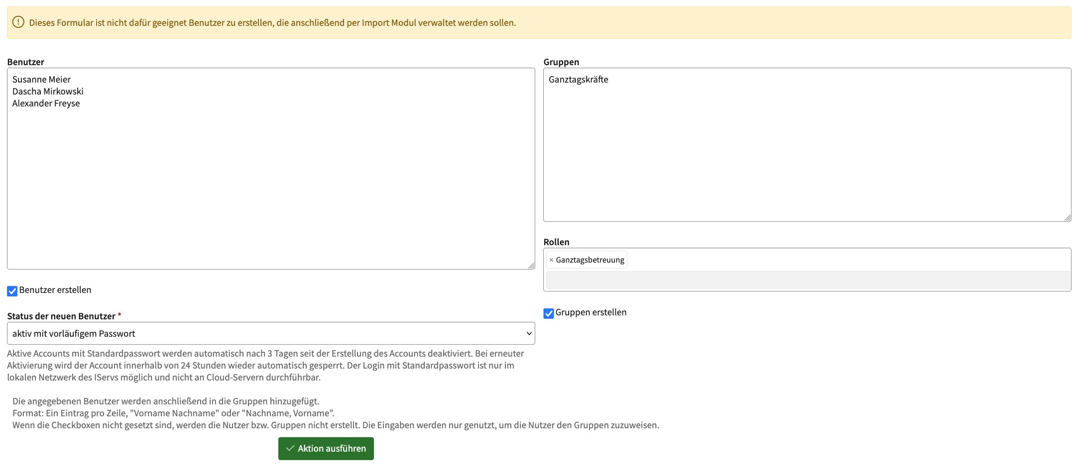Screenshot: Accounts für Ganztagskräfte manuell anlegen